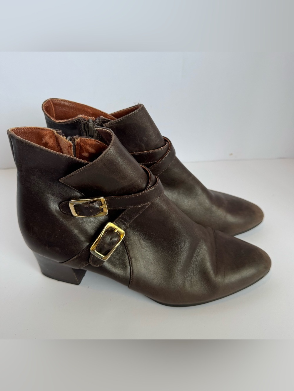 Sudini Vintage Made in Italy Brown Leather Buckle Ankle Booties Size 7.5 M